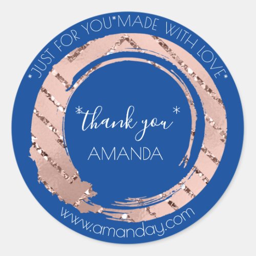 Monogram Rose Thank You Web Boutique Shop Blue Classic Round Sticker