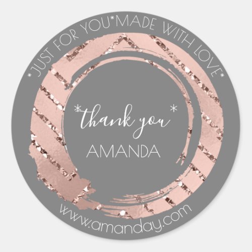 Monogram Rose Thank You Web Boutique Shop Gray Classic Round Sticker