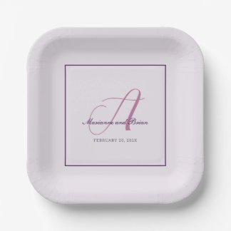 Monogram Rose Violet, Lavender, and Alice Purple Paper Plates