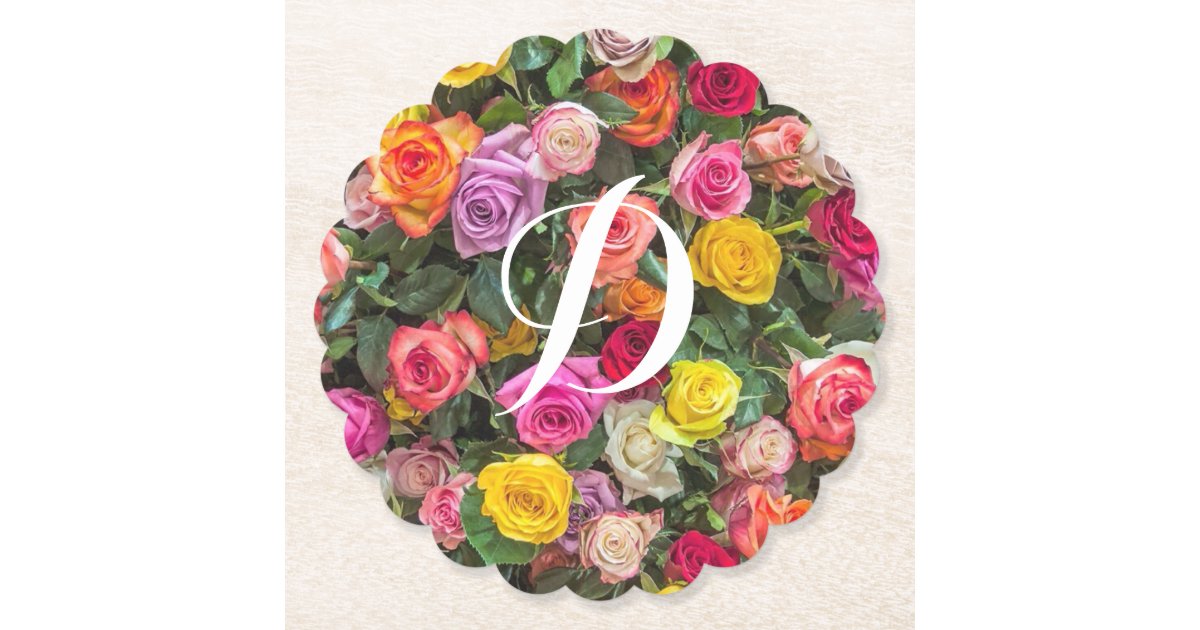 Monogram Rose Wedding Favor Paper Coaster | Zazzle