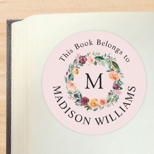 Monogram Rose Wreath This Book Belongs Bookplate