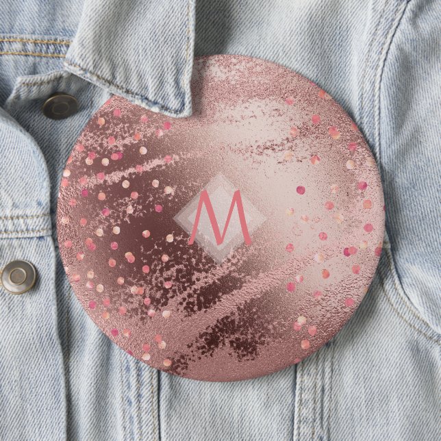 Monogram ROSEGOLD Metallic Foil Confetti Look Button (In Situ)