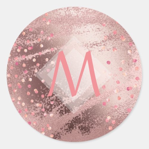 Monogram ROSEGOLD Metallic Foil Confetti Look Classic Round Sticker