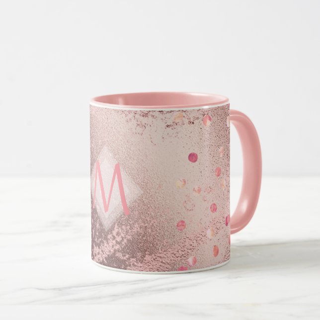 Monogram ROSEGOLD Metallic Foil Confetti Look Mug (Front Right)