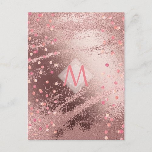 Monogram ROSEGOLD Metallic Foil Confetti Look Postcard