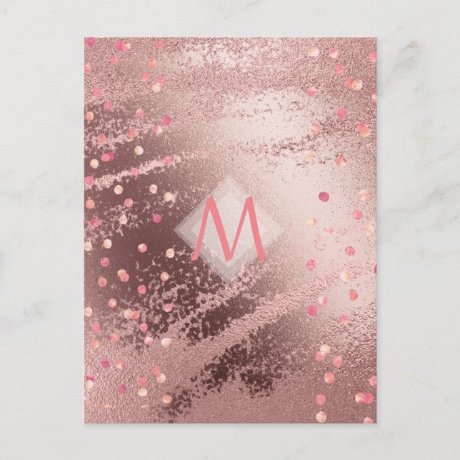 Monogram ROSEGOLD Metallic Foil Confetti Look Postcard (Front)