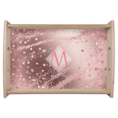 Monogram ROSEGOLD Metallic Foil Confetti Look Serving Tray