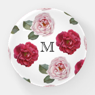 Monogram Roses Glass Paperweight Gift