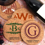 Monogram Round Cork Coasters<br><div class="desc">These personalized cork coasters are a beautiful, eco-friendly favor that are perfect for any event, including weddings and shower celebrations. Since these cork coasters are all-natural, they can vary in color and thickness. Your guests will love the functionality of this coaster favor and will remember you and your event every...</div>