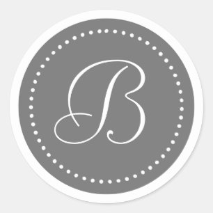 Monogram Round Gray/White Dot Border Classic Round Sticker