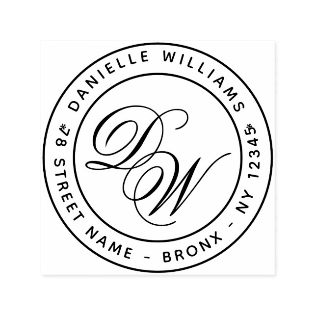 Monogram Round Return Address Elegant Calligraphy Self-inking Stamp (Design)