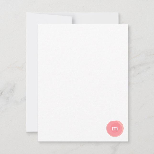 Monogram Round Seal in Coral and Pink Note Card (Front)