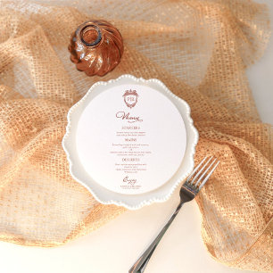 Monogram Round Wedding Menu Cards Rose Gold