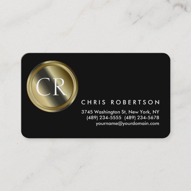 Monogram Rounded Corner Black White Business Card (Front)