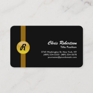 Monogram Rounded Corner Black Yellow Business Card