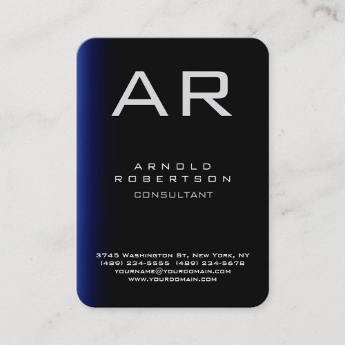 Monogram Rounded Corner Blue Black Business Card