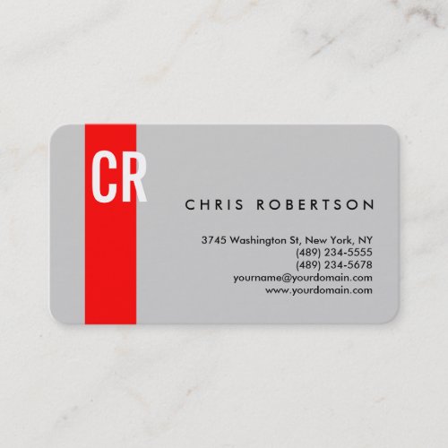 Monogram Rounded Corner Grey Red Business Card