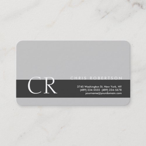 Monogram Rounded Corner Grey Stripe Business Card