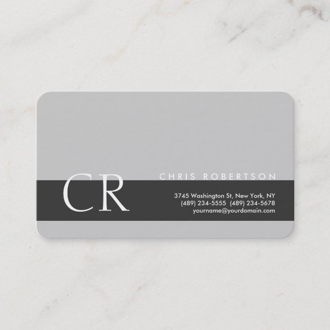 Monogram Rounded Corner Grey Stripe Business Card (Front)
