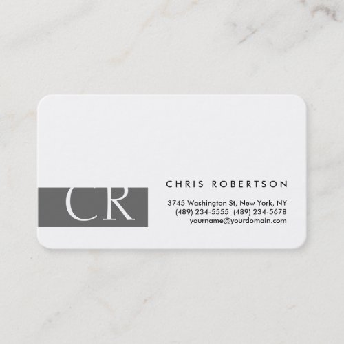 Monogram Rounded Corner Grey White Business Card