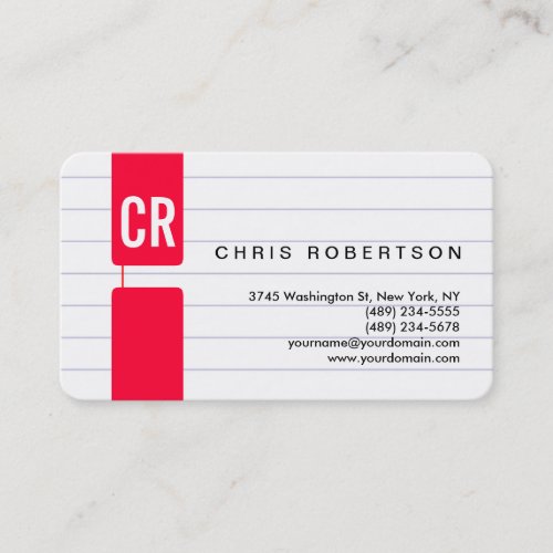 Monogram Rounded Corner Lined Paper Business Card