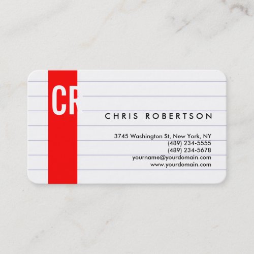 Monogram Rounded Corner Lined Paper Business Card