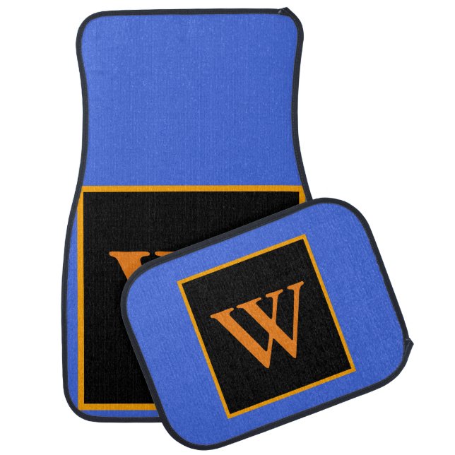 Monogram Royal Blue Black Orange Car Floor Mat (Set)