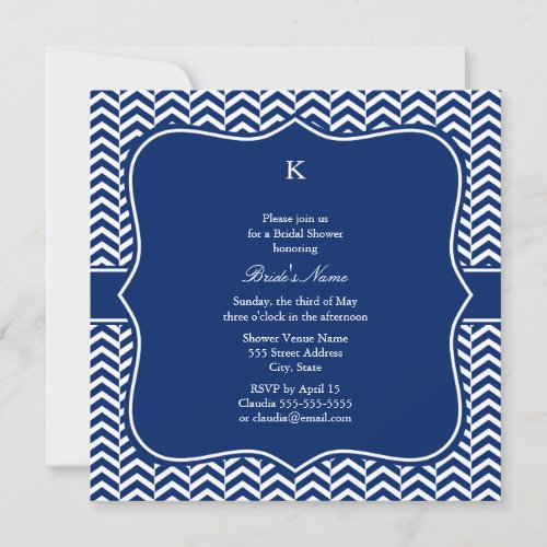 Monogram Royal Blue Chevron Pattern Bridal Invitations