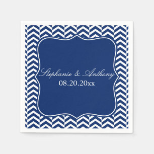 Monogram Royal Blue Chevron Pattern Wedding Napkins