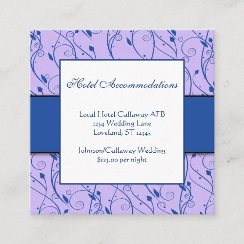 Monogram Royal Blue Lilac Floral Swirl Wedding Enclosure Card