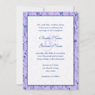 Monogram Royal Blue Lilac Swirl Wedding Invite