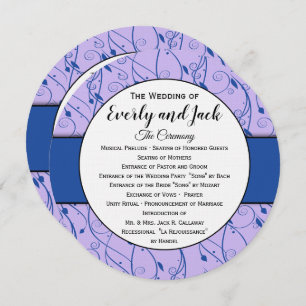Monogram Royal Blue Lilac Swirl Wedding Program