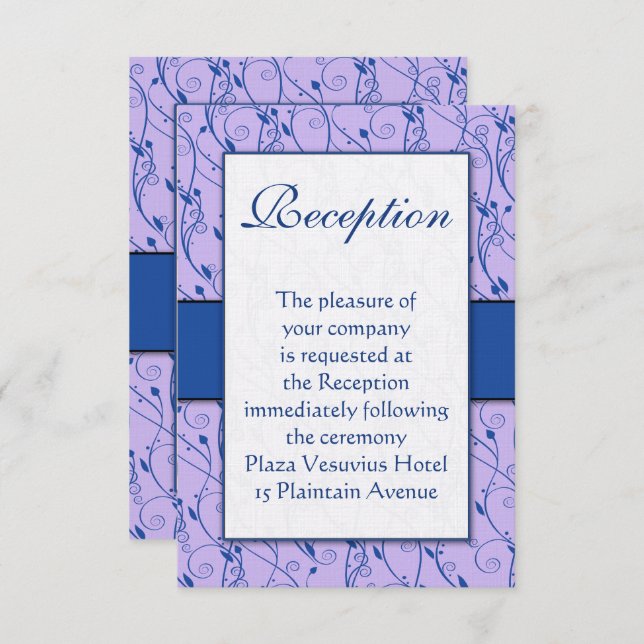 Monogram Royal Blue Lilac Swirl Wedding Reception Invitation (Front/Back)