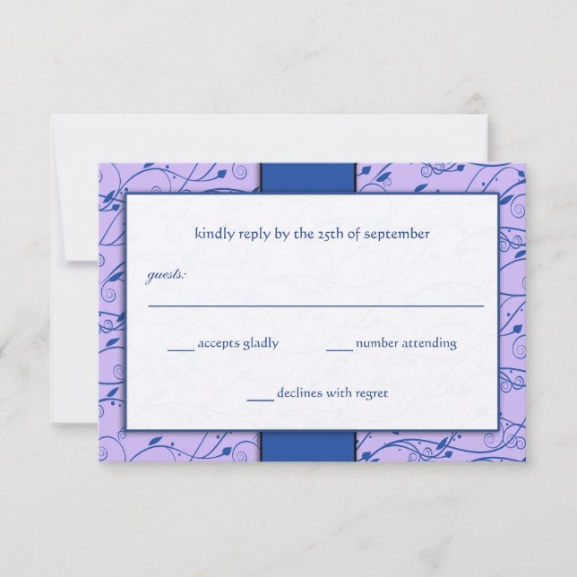 Monogram Royal Blue Lilac Swirl Wedding RSVP Invitation (Front)