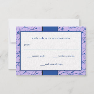 Monogram Royal Blue Lilac Swirl Wedding RSVP Invitation