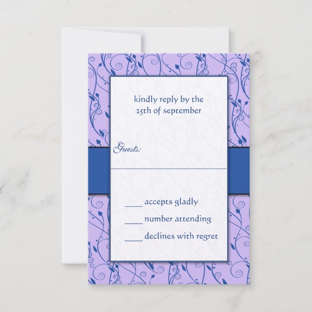 Monogram Royal Blue Lilac Swirl Wedding RSVP Invitation (Front)