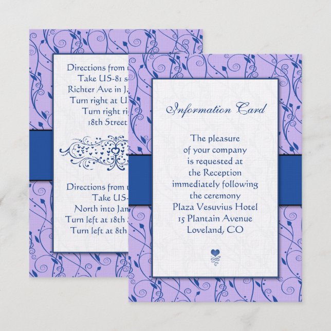 Monogram Royal Blue Lilac Wedding Enclosure Cards (Front/Back)
