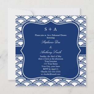 Monogram Royal Blue Seigaiha Pattern Rehearsal Invitation