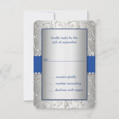 Monogram Royal Blue Silver Swirl Wedding RSVP Card