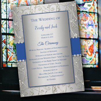 Monogram Royal Blue Silver Wedding Programs by samack at Zazzle