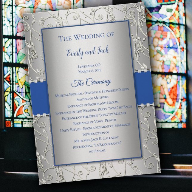 Monogram Royal Blue Silver Wedding Programs (Creator Uploaded)