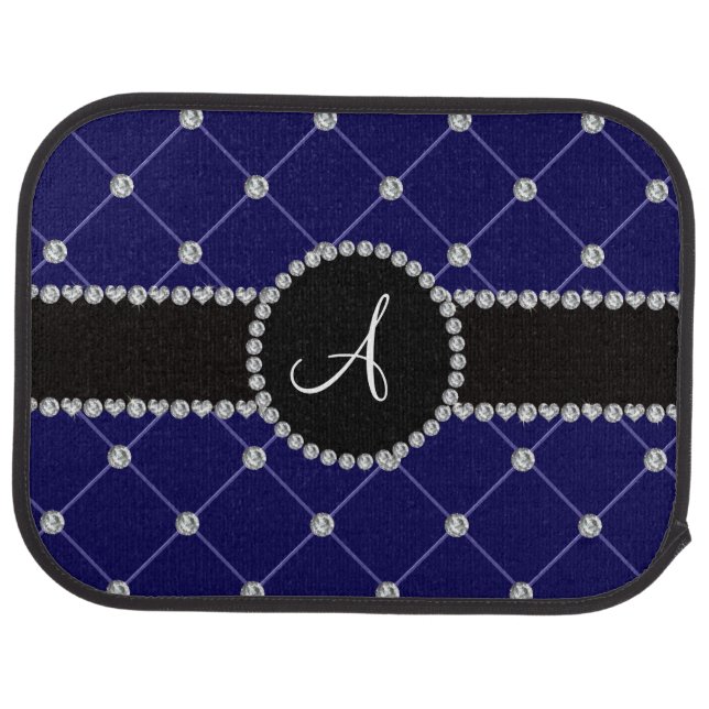 Monogram royal blue tuft diamonds car floor mat (Rear)