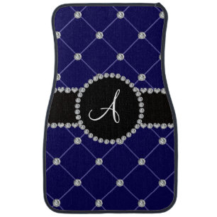 Monogram royal blue tuft diamonds car mat