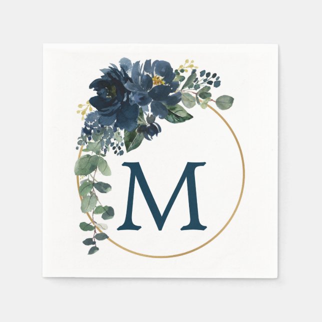 Monogram Royal Navy Wedding Cocktail Napkin (Front)