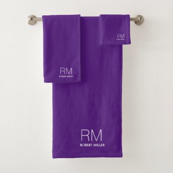 Monogram Royal Purple Modern Minimalist Stylish Bath Towel Set by HasCreations at Zazzle