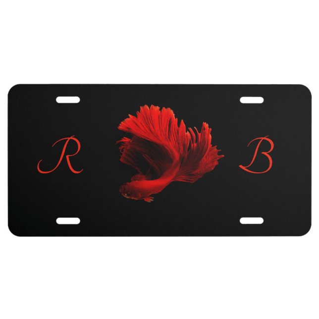 Monogram Ruby Red Siamese Fighting Fish License Plate (Front)