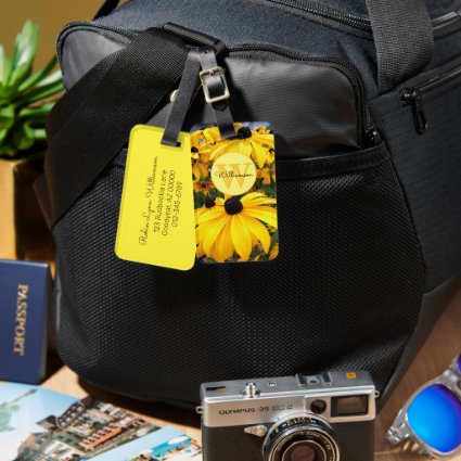 Monogram Rudbeckia Black Eyed Susan Flower Custom Luggage Tag