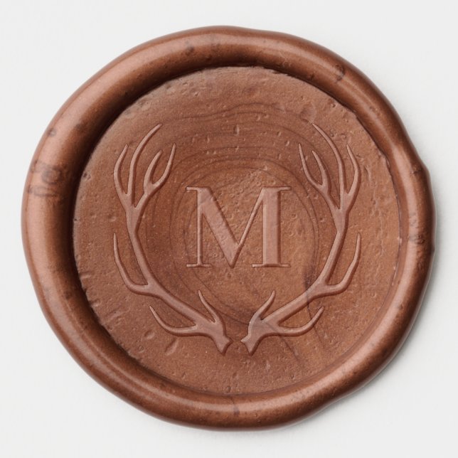 Monogram Rustic Antlers Elegant  Wax Seal Sticker (Front)