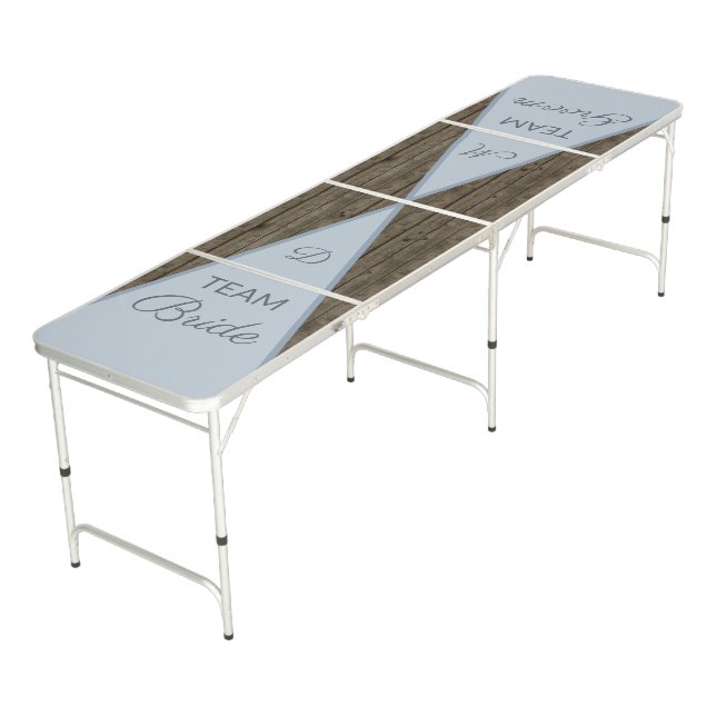 Monogram Rustic Barn Wood Wedding Dusty Blue Beer Pong Table (Angled)