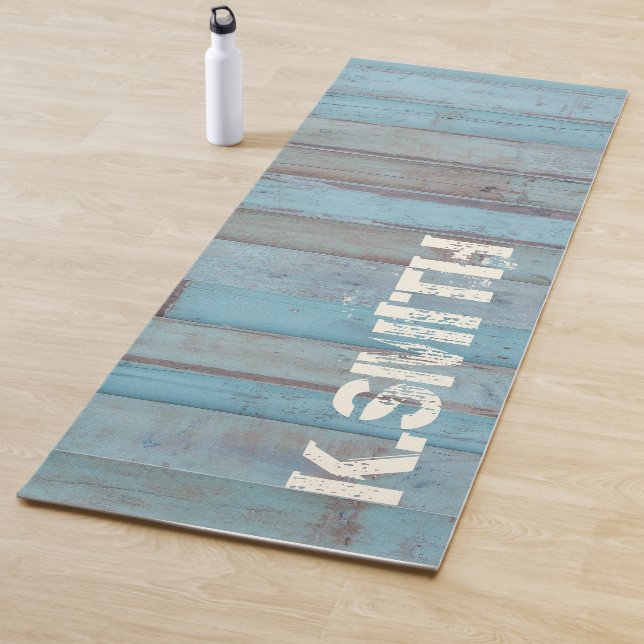 Monogram Rustic Blue Beach Wooden Panel Yoga Mat (In Situ)